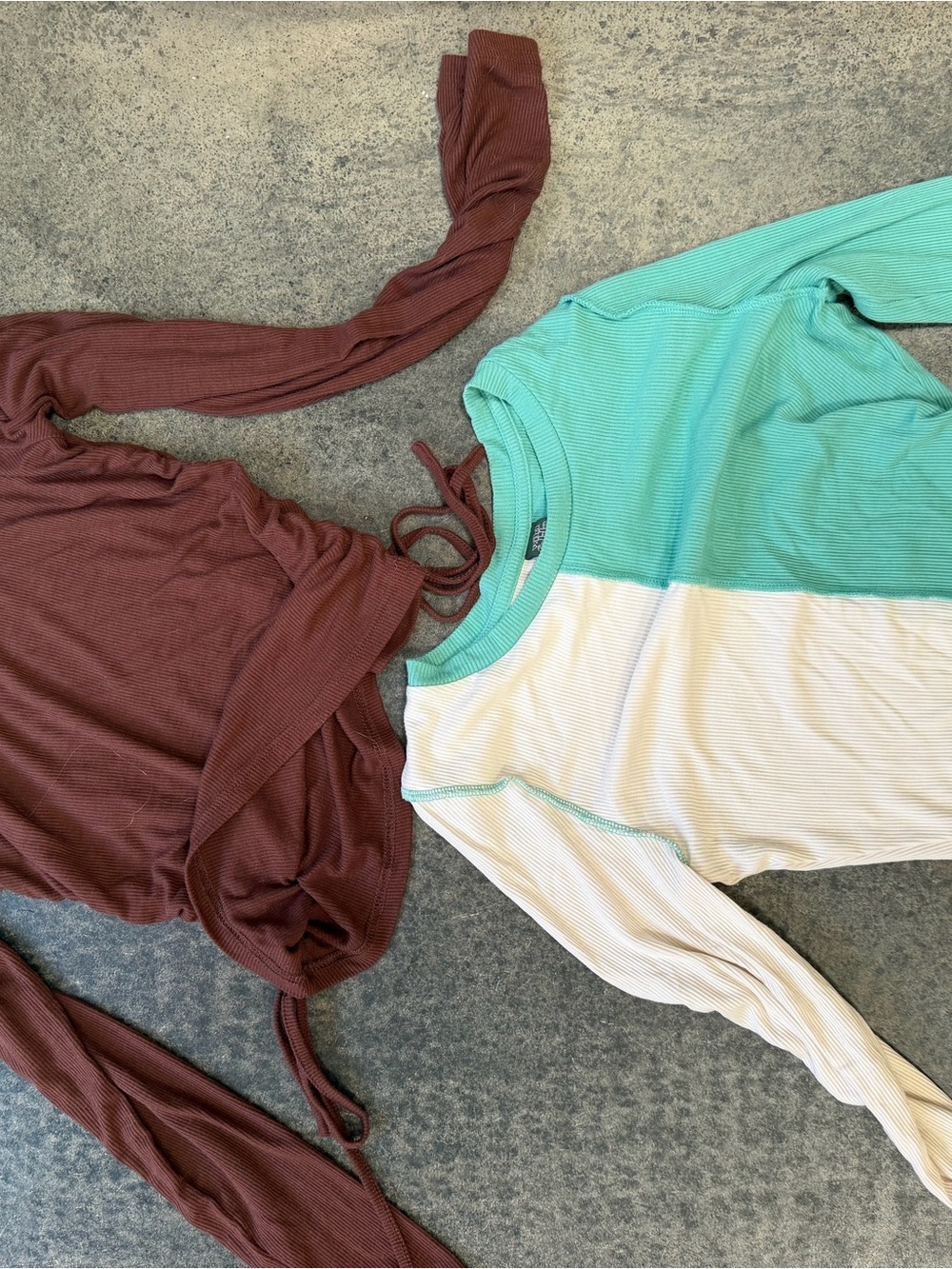 Target Women's Colorblock Long Sleeve Top - Mint, White, Brown